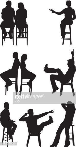People Sitting On Stools And Tall Chairs Vector Art