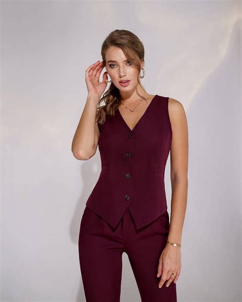 Burgundy Womens Blazer Suit Office Women 3 Piece Suit With Etsy