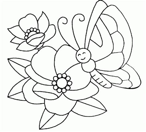 Dibujo De Flores Y Mariposa Para Colorear Y Pintar