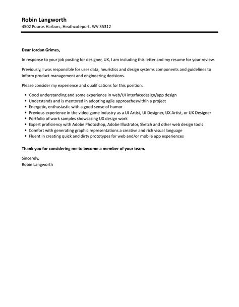 Designer Ux Cover Letter Velvet Jobs