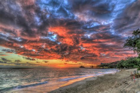 Oahu Hi Kailua Beach Park Sunrise Seascape Landscape Art Photograph By