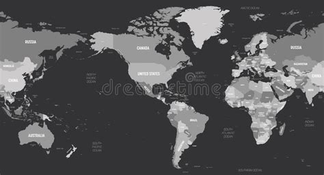 Mapa Mundial América Centrado Color Gris Sobre Fondo Oscuro Alto Mapa