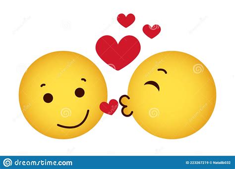 Emoticons In Love Set Collection Of Yellow Cartoon Emoji With Hearts