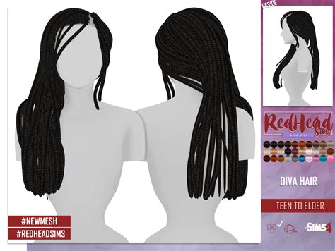 Redheadsims Cc “ Diva Hair • New Mesh • Hq Compatible • Category Hair