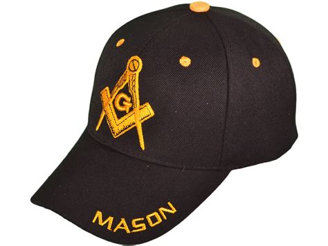 Black Masonic Baseball Cap Golden Masonic Order Symbol Brim Mason