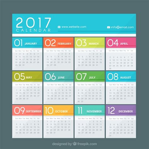 Colorful Calendar Of 2017 Vector Free Download