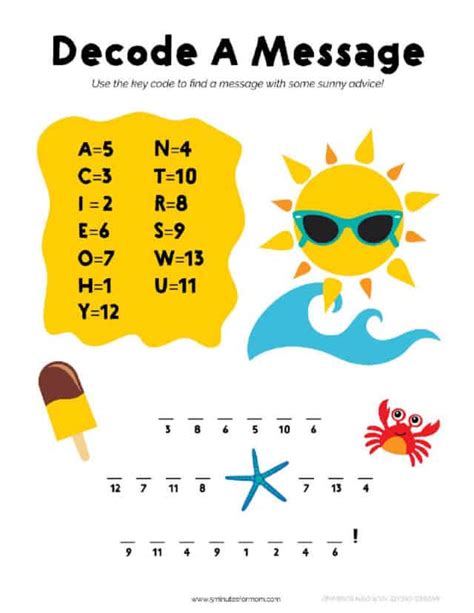 Summer Activity Sheet Decode 5 Minutes For Mom