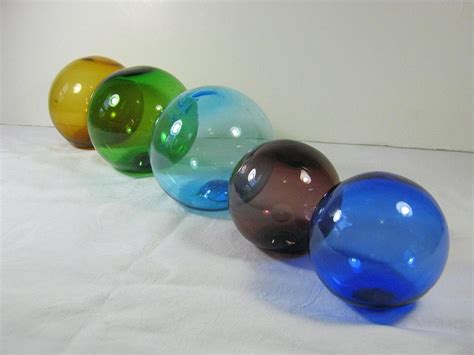 Vintage Blown Glass Orbs Decorative Balls Set 5 Floats Home