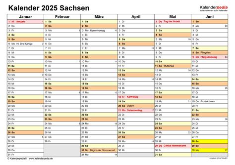 Kalender 2025 Sachsen Ferien Feiertage Pdf Vorlagen