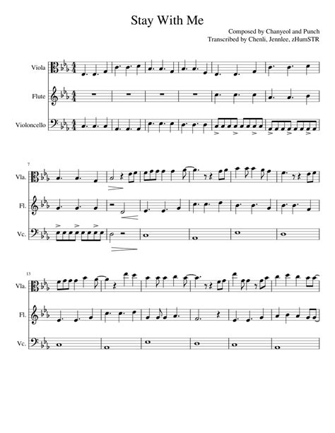 Stay With Me Chanyeol Punch Flute Viola Cello Sheet Music For Flute