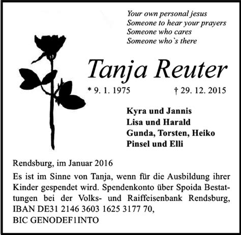 Traueranzeigen Von Tanja Reuter Trauer Anzeigende