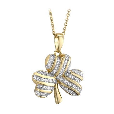 Irish Necklace | Vermeil Gold Overlay Sterling Silver Crystal Shamrock Pendant at IrishShop.com ...