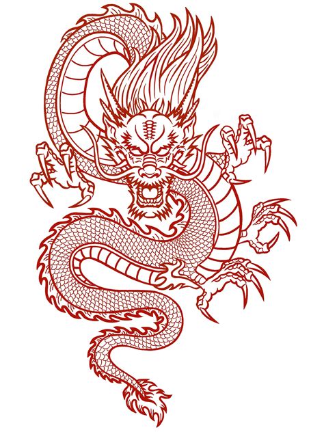 Japanese Red Dragon Tattoo Illustration Full Color Vector Art Stock