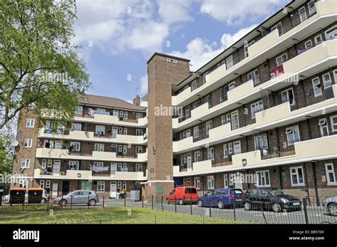 Block Of Council Flats With Balconies Hackney London England Uk Stock
