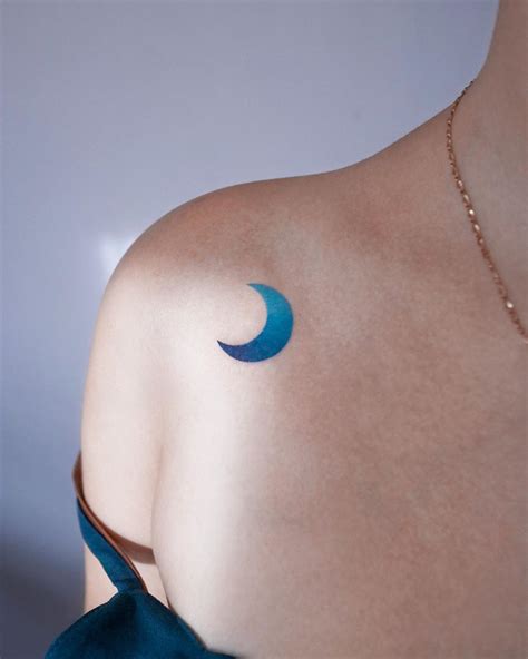 Blue Crescent Moon By Tattooist Nemo Inked On The Right Shoulder Cute