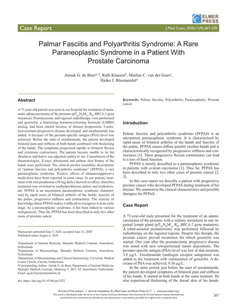 Pdf Palmar Fasciitis And Polyarthritis Syndrome A Rare