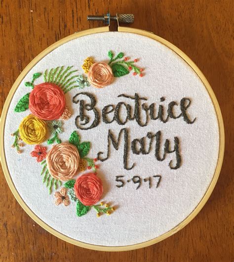 Personalized Floral Name Embroidery By Veramaedesign On Etsy