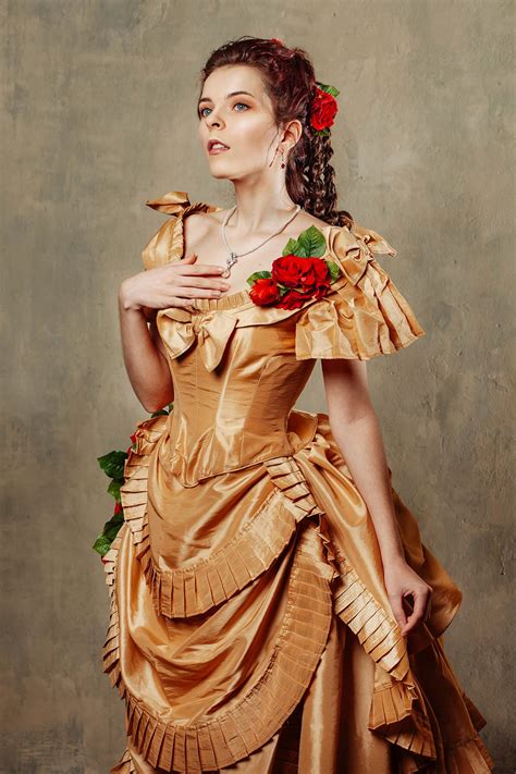 Golden Victorian Bustle Gown Dress Late 19th Century Costume Etsy