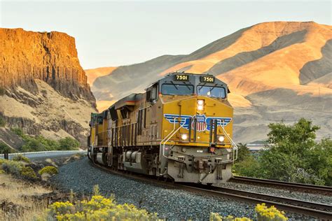 Train Vehicle Railway Cliff Desert Shadow Hill Diesel