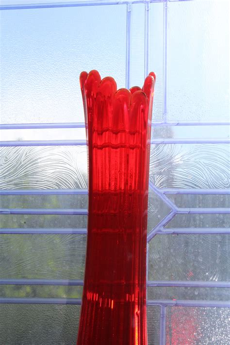 Large Red Amberina Swung Glass Vase 17 Vintage Mid Century Modern