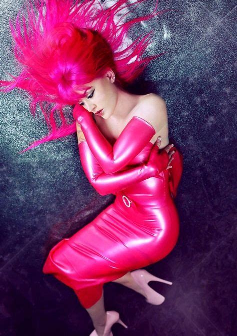 it s not hot pink it s hot hot pink latex fingerless gloves and long tube dress make yours