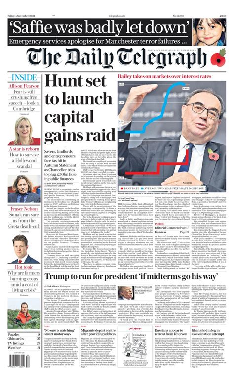 Daily Telegraph Front Page Th Of November Tomorrow S Papers Today