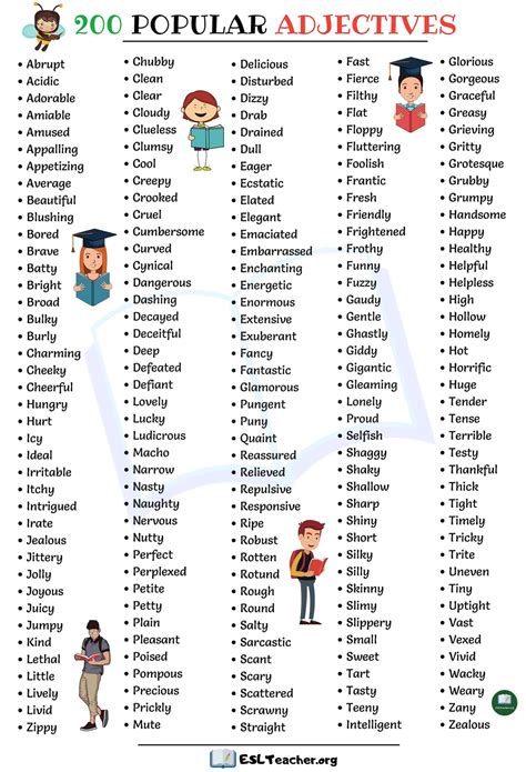 List Of Adjectives Popular Adjectives In English ESL Teachers List Of Adjectives