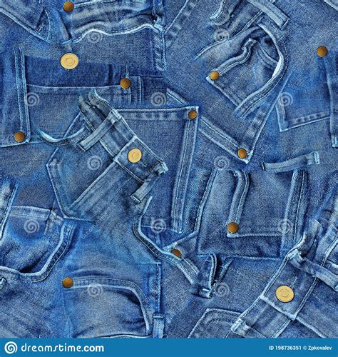 Seamless Pattern Of Real Blue Denim Pants Jeans Patchwork Texture With