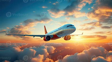 Commercial Airplane Jetliner Flying Above Dramatic Clouds In Beautiful