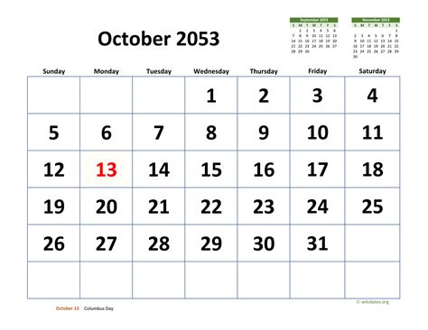 October 2053 Calendar With Extra Large Dates