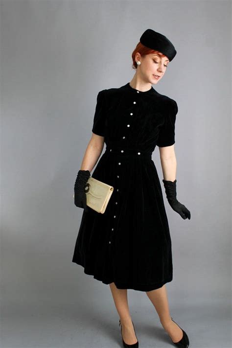 Beautiful 1940s Little Black Dress Velveteen Swingtime Etsy