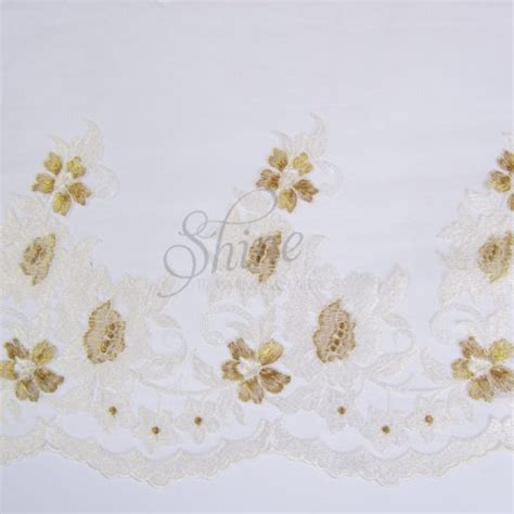Enchanted Garden Embroidery Lace Trimming On Tulle P0270 Gold Metallic