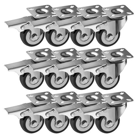 Buy 12 Pack 2 Inch Caster Wheels With Brake Swivel Plate Casters On