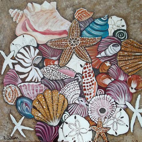 Sea Shell Still Life With Nautilus Painting By Norma Tolliver