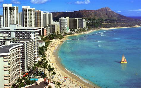 夏威夷 钻石头山和威基基海滩壁纸预览