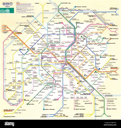 Paris Metro Map The French Capital City Underground Network Map Stock
