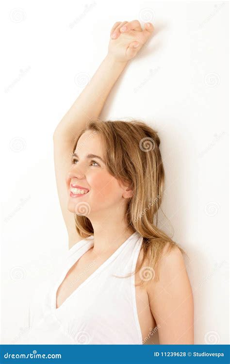 Woman Leaning On Wall Stock Photo Image Of Head Blond