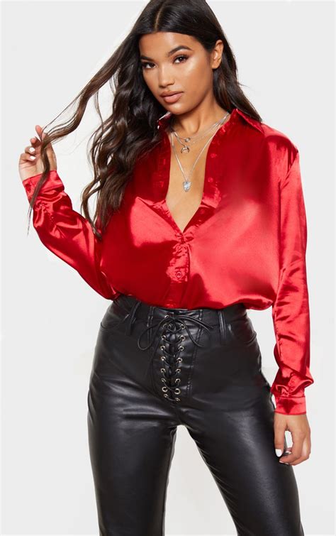 Blousewatcher On Twitter Satin Blouse Outfit Red Satin Blouse Satin