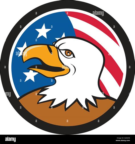 Bald Eagle Head Smiling Usa Flag Circle Cartoon Stock Vector Image