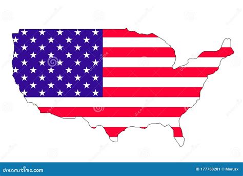 Usa Country Shape In Flag Colors United States Map Stock Vector