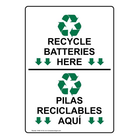 Bilingual Vertical Sign Recycle Batteries Here With Symbol