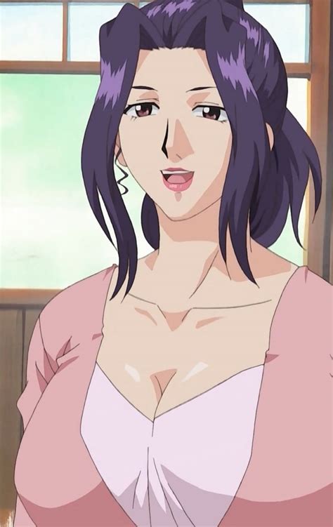 nikuyome highres 1girl breasts brown eyes cleavage large breasts purple hair solo teeth