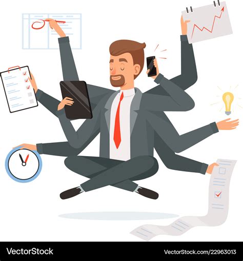 Multitasking Businessman Office Worker Making Vector Image