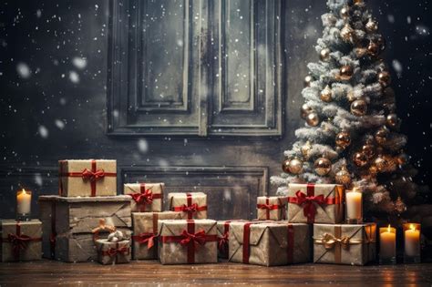 premium ai image christmas tree and heap of t boxes and space for text over wall christmas