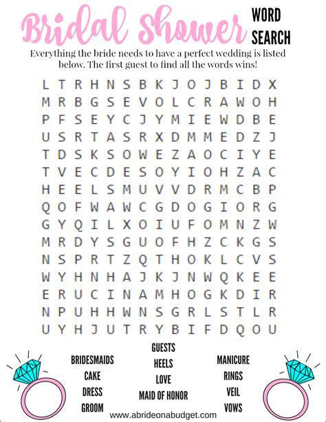 Bridal Shower Word Search Wedding Word Search Bride Word Search Bridal