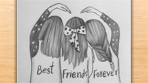 Three Best Friends Drawing Bff Drawing Easy Step By Step Friendship