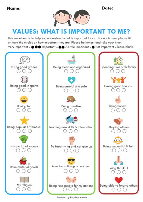 Free Printable Discover Your Childs Personal Values