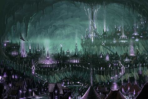 Hd Wallpaper Underground Town Illustration Sci Fi City Bat Cavern