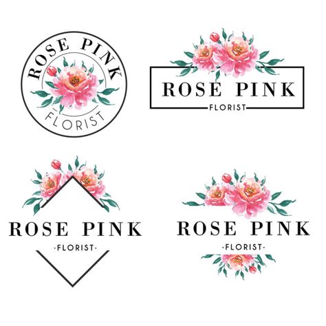 Feminine Logo Set In Watercolor Rose Pink Watercolor Pink Logo Png