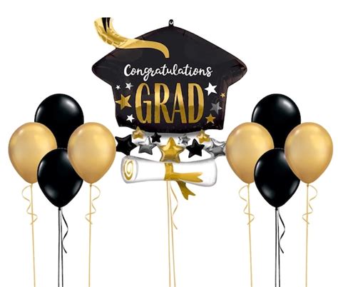 Congratulations Grad Balloon Bouquet Black Gold Stylish Unisex Party